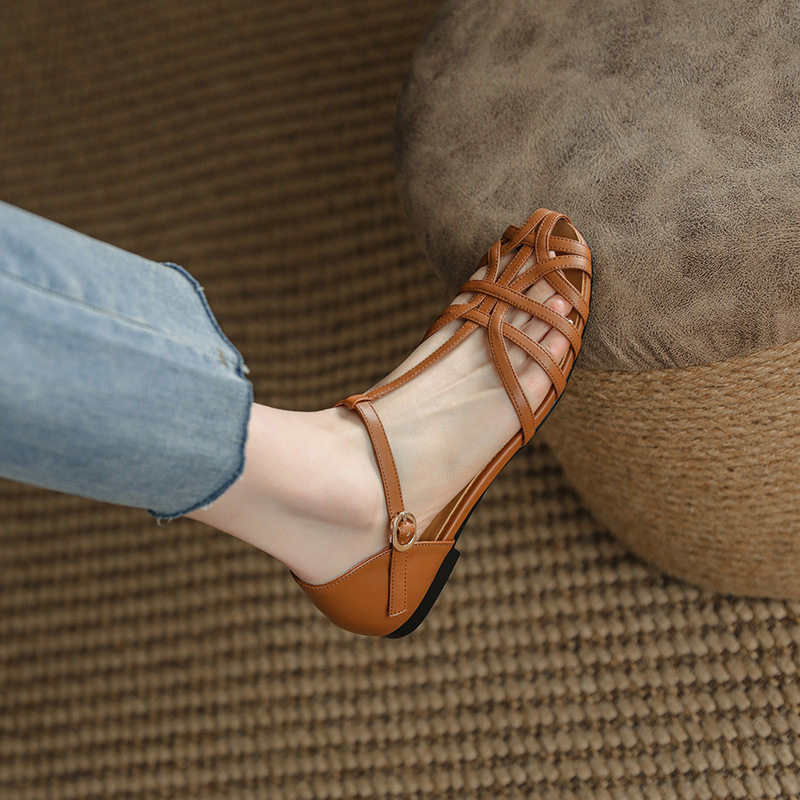 2026 shoes women原创 ins小众~包头镂空凉鞋女夏复古罗马鞋扣带,淘宝优惠券,粉丝福利购,淘宝优惠卷