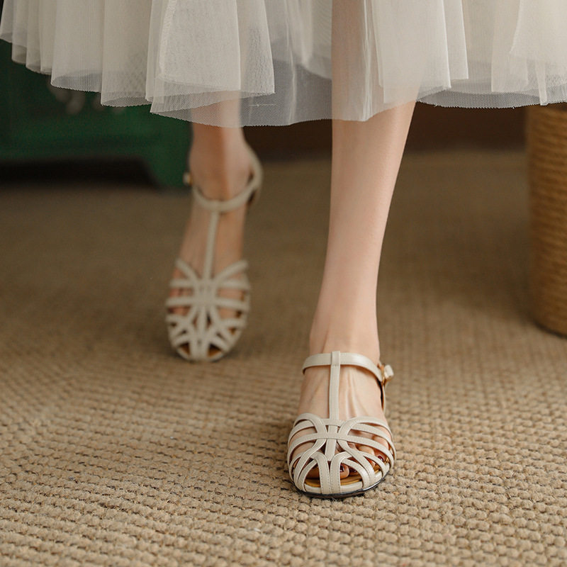 2026 shoes women原创 ins小众~包头镂空凉鞋女夏复古罗马鞋扣带,淘宝优惠券,粉丝福利购,淘宝优惠卷