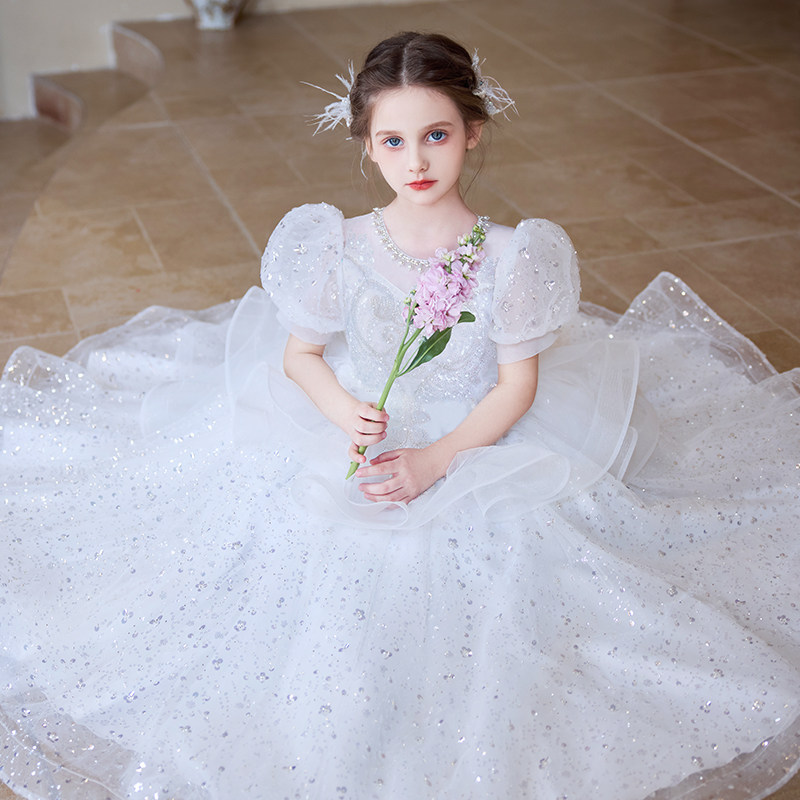 女童礼服白公主裙2025新款儿童装夏季蓬蓬纱裙子钢琴演出服主持人,淘宝优惠券,粉丝福利购,淘宝优惠卷