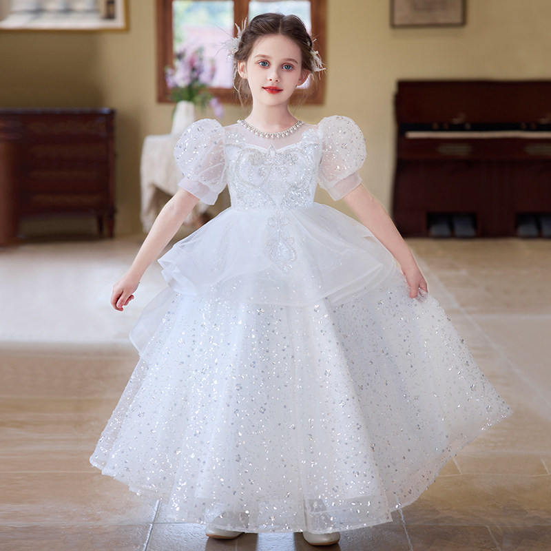 女童礼服白公主裙2025新款儿童装夏季蓬蓬纱裙子钢琴演出服主持人,淘宝优惠券,粉丝福利购,淘宝优惠卷