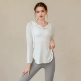 Спортивная одежда для йоги с капюшоном, быстросохнущий белый длинный приятный телу лонгслив для спортзала, для бега, средней длины, длина макси