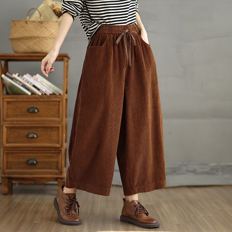 大码胖mm灯芯绒九分阔腿裤女秋冬新款复古休闲宽松高腰显瘦哈伦裤,淘宝优惠券,粉丝福利购,淘宝优惠卷