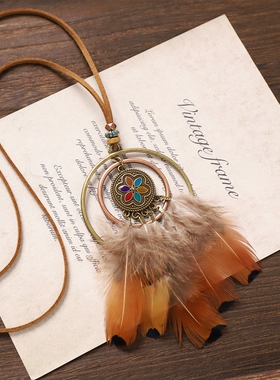 波西米亚复古羽毛项链异域民族风流苏长款毛衣链小众度假风配饰女