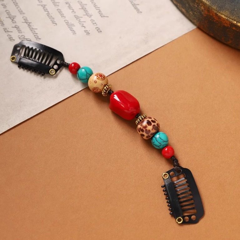 藏式民族风天然石编织发夹复古个性小众边夹发饰藏族异域风女头饰,淘宝优惠券,粉丝福利购,淘宝优惠卷