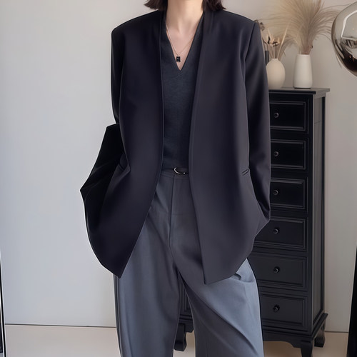 设计感西装外套女2026春季新款大码胖mm宽松百搭休闲女士西服上衣 - 图0