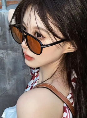 美潮复古vintage墨镜TR镜框桔黄色飞行员太阳镜 INS潮流男女眼镜