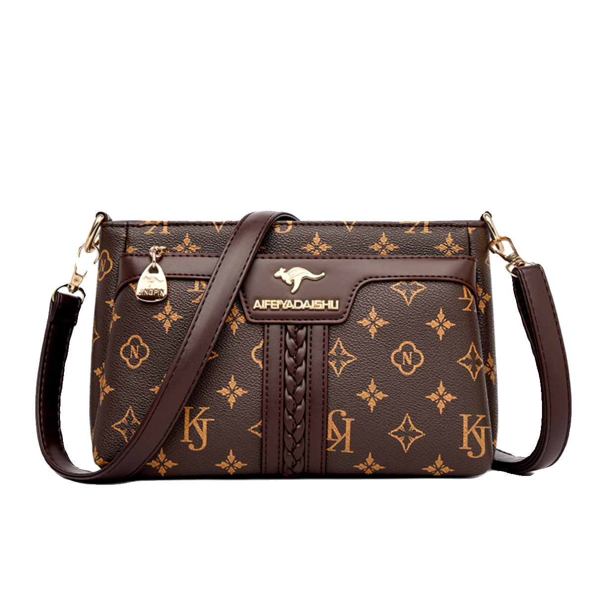 品牌专柜真皮小包包百搭斜挎包女2025新款中年妈妈包印花单肩包潮,淘宝优惠券,粉丝福利购,淘宝优惠卷