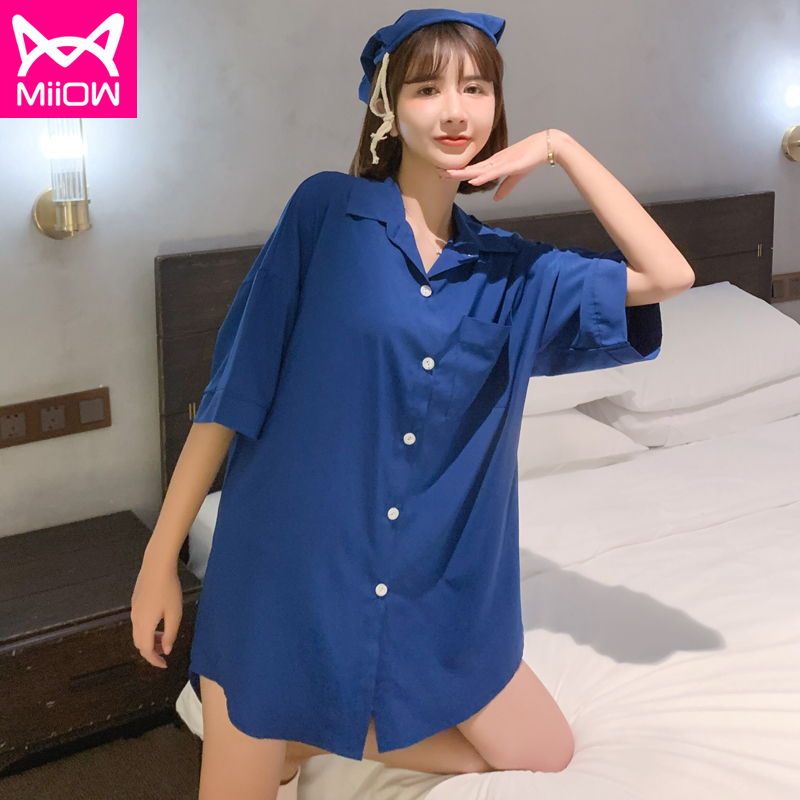 miiow猫人鑫盛阳专卖店MiiOW/猫人卡通睡裙女士短袖薄款大码衬衫韩版连衣裙可爱夏季睡衣2