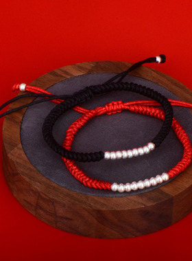 缠绳圆珠银手链情侣款