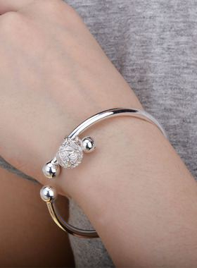 足银999.9宫铃对珠开口手镯