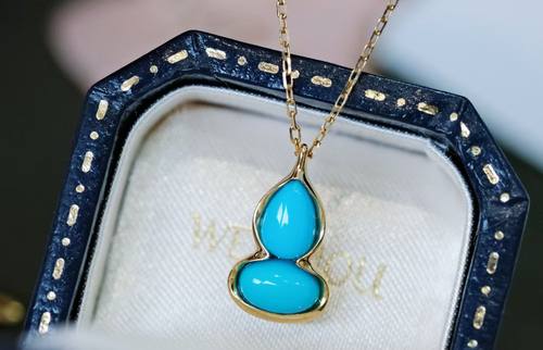 天然绿松石吊坠 18k金镶嵌 小葫芦造型 寓意美好 精致百搭 光泽好 - 图3