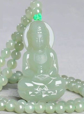 天然和田玉净瓶观音吊坠佛珠项链