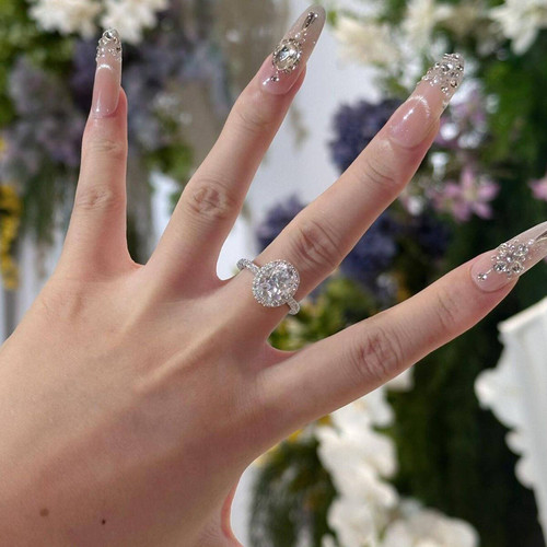 鸽子蛋爆闪媲美冰花切莫桑钻求婚开口戒指女时尚婚戒白金色饰品 - 图3