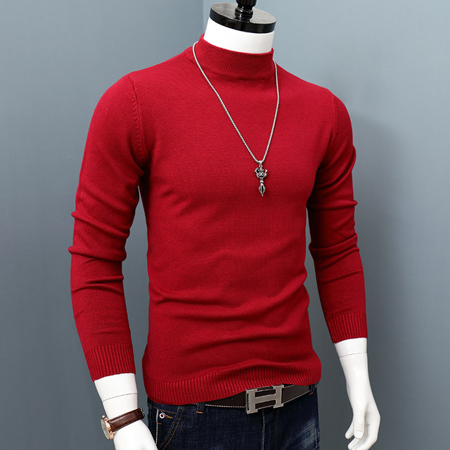 Autumn and winter cashmere sweater men's thickened solid color loose warm needle sweater semi -high -necked cashmere sweater men