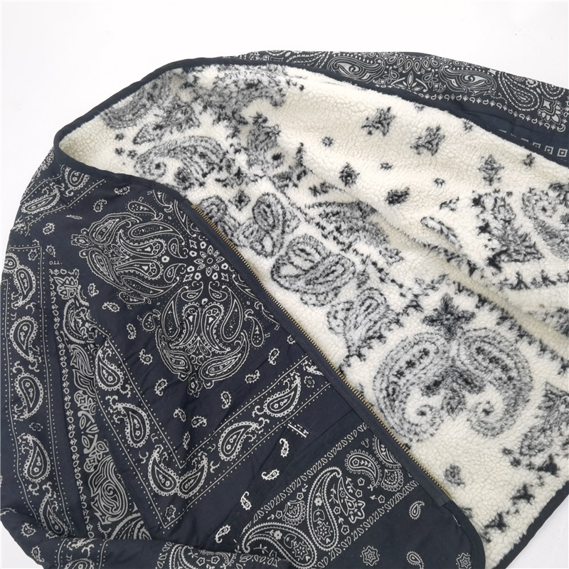 SONOFLOONG腰果花羊羔绒内胆双面无领夹克秋冬 复古潮流日系宽松 - 图1