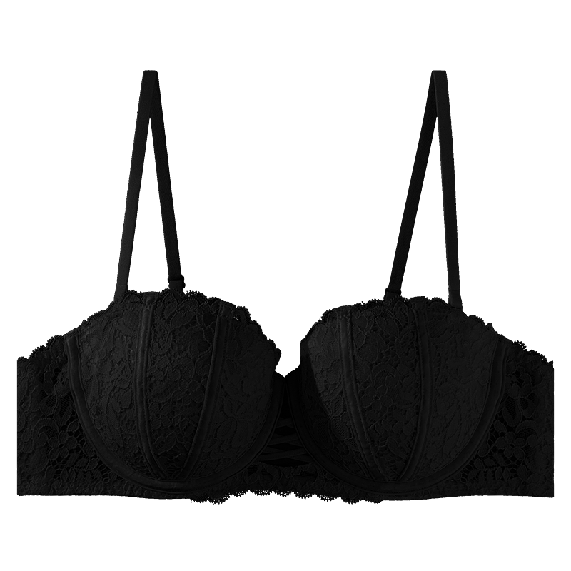 黑色隐形女小胸聚拢肩带蕾丝裹胸 歌力诺文胸