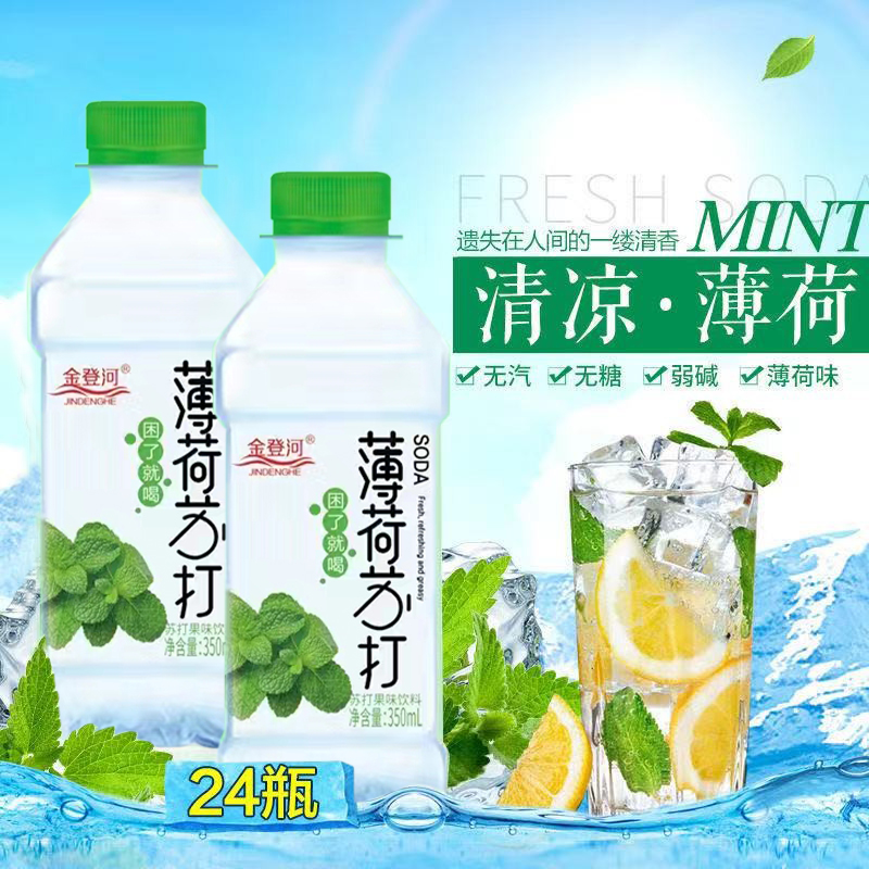 金登河薄荷味苏打水整箱350ml*24瓶/12瓶无糖无气弱碱性清爽解渴 - 图2