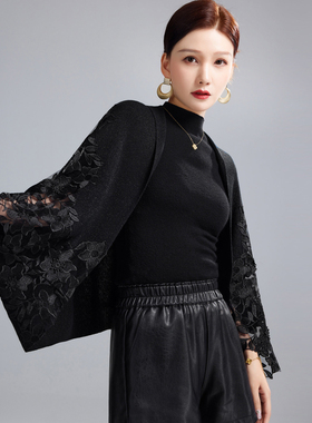 秋冬紫色旗袍的高端外搭针织开衫披肩喜婆婆妈妈婚宴礼服刺绣斗篷