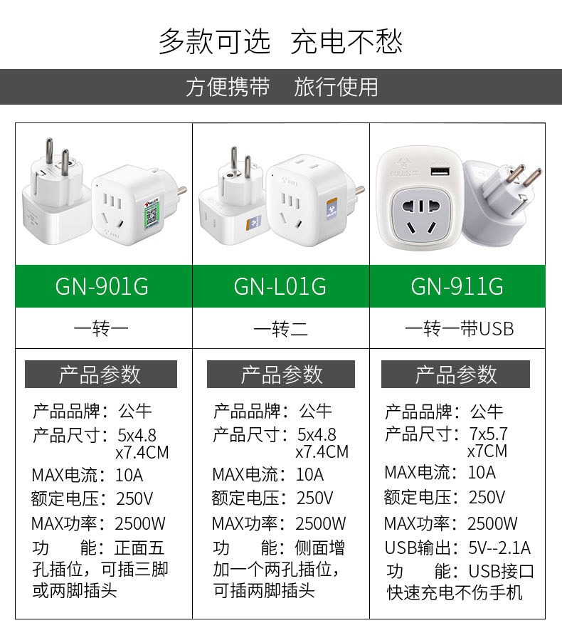 公牛欧标转换插头德标旅行转换器出国欧洲韩国俄罗斯泰国电源插座