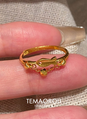 金色小鱼叠层金戒指女