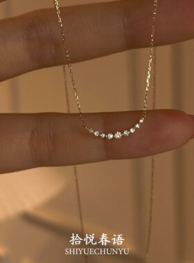 韩系金色爆闪排钻微笑项链女