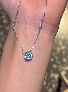 蓝色爆闪水钻玫瑰切项链女