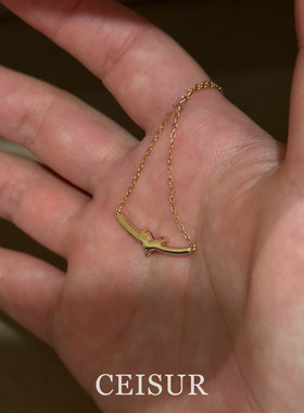 金色闪钻红宝爱心微笑项链女