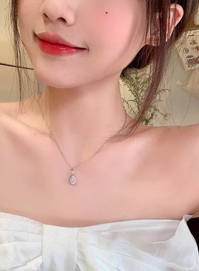 S925纯银水滴锆石吊坠项链女款