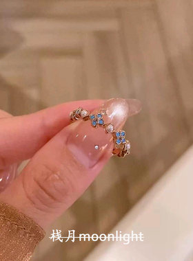 多巴胺珐琅蓝色花朵戒指女