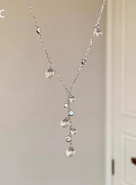 S925纯银水滴流苏项链女款2025新款高级感轻奢小众颈链气质锁骨链