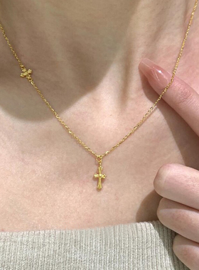S925纯银金色十字架吊坠项链女款