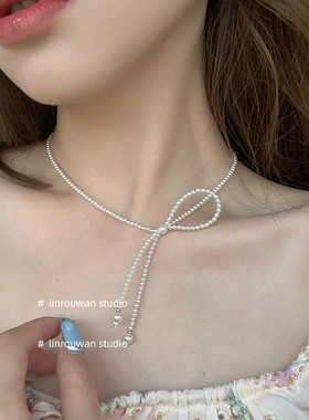 蝴蝶结珍珠项链配饰女秋冬颈链