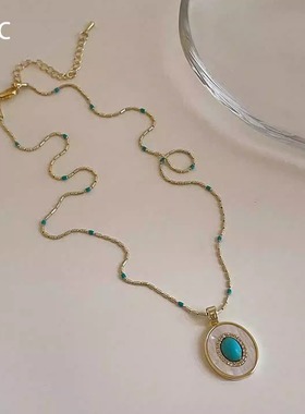 S925纯银绿色贝壳项链女款锁骨链