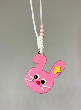 粉色丑萌免子吊坠项链秋冬毛衣链