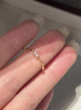 钛钢不掉色金色半圈极细链条戒指