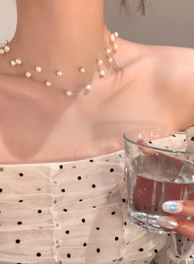 超仙双层仿珍珠项链锁骨链