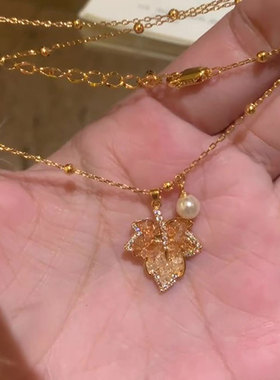 法式爆闪枫叶项链秋冬百搭毛衣链