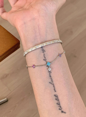 S925纯银彩色四叶草手链女款手串