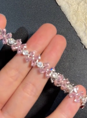 爆闪粉色锆石蝴蝶手链轻奢小众