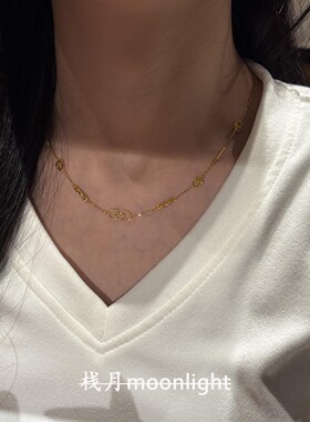 复古金色碎碎冰锁扣项链女