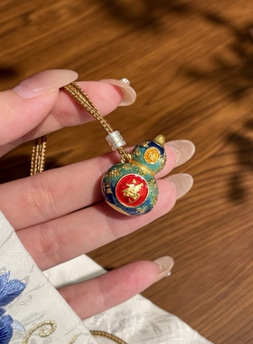 足银999.9描金珐琅彩百福葫芦吊坠新中式国风福禄礼物项链