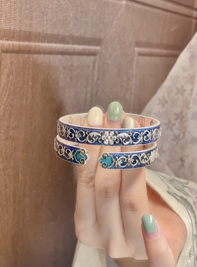 足银999.9如意祥云浮雕开口手镯国潮风轻奢百搭精致送女友