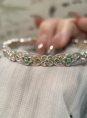 足银999.9 描金珐琅宫廷繁花镂空开口手镯新中式国风520