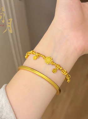 古法沙金四方传承天圆地方手镯女款实心素版百搭镯子久不掉色素圈