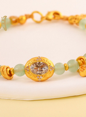 沙金镶手串钻扎基拉姆平安锁手链葫芦钱币转运五条经绿珠精品手饰