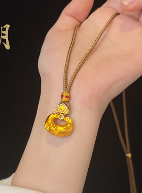 沙金镶钻锦鲤戏莲祥云锁包吊坠如意锁坨坨手链项链饰品配件女坠链