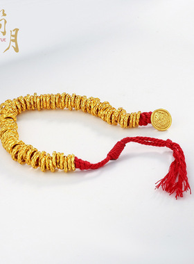 沙金红绳盘缠手链8MM大气简约款手工编织腰缠万贯手串中国风钱串