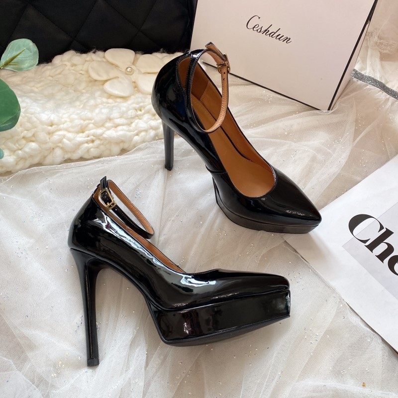 2024年新款浅口单鞋漆皮真皮细高跟防水台尖头一字带黑色气质女鞋,淘宝优惠券,粉丝福利购,淘宝优惠卷