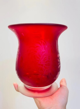 红色风灯款玻璃花瓶外贸出口手工花器敞口刻花高脚杯