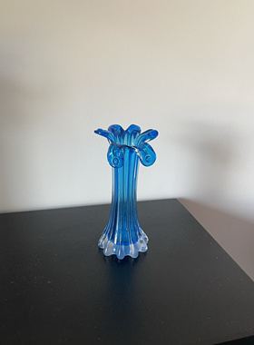 中古玻璃花瓶蓝色摆件客厅插花装饰品复古轻奢高级感家居饰品